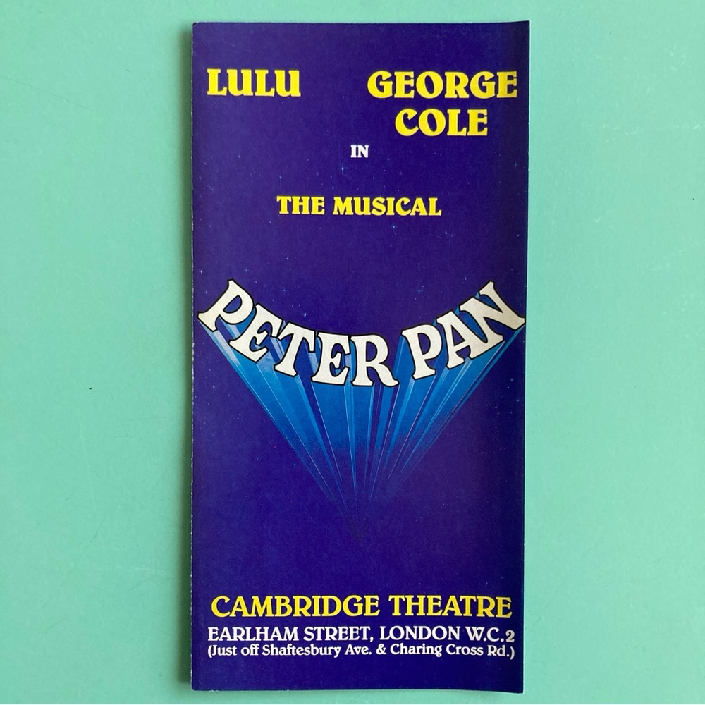 PETER PAN Flyer 8”X4” LULU GEORGE COLE CAMBRIDGE THEATRE LONDON 1987 2 Panels